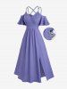 Plus Size Cold Shoulder Lace Trim Textured Pocket Split Crisscross Strappy Solid A Line Dress -  