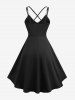Robe de soirée trapèze à bretelles croisées, grande taille, avec boucle papillon et paillettes décoratives - Noir 5x | US 30-32