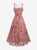 Robe camisole trapèze grande taille à imprimé floral et feuilles, bretelles croisées, boucle papillon décorative, volants - Rose clair 2X | US 18-20