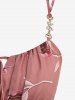 Robe camisole trapèze grande taille à imprimé floral et feuilles, bretelles croisées, boucle papillon décorative, volants - Rose clair 2X | US 18-20