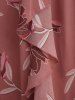 Plus Size Floral Leaves Print Crisscross Strappy Butterfly Buckle Decor Ruffles A Line Cami Dress -  