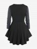 Plus Size Cable Knit Panel Mixed Media Lace Up Tee -  
