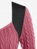 T-shirt à lacets en maille torsadée grande taille, matières mixtes - Rose clair 1X | US 14-16