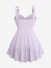 Plus Size Flower Print Embroidery Mesh Ruched Chains Surplice Ribbed Textured Tank Top -  