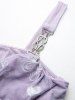 Plus Size Flower Print Embroidery Mesh Ruched Chains Surplice Ribbed Textured Tank Top -  