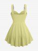 Plus Size Flower Print Embroidery Mesh Ruched Chains Surplice Ribbed Textured Tank Top -  