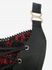 Plus Size Grommets Lace-up Rose Lace Jacquard Tank Top -  