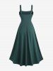 Plus Size Topstitching Cinched Ruched Grommets Buckle Tank Dress -  