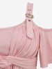 Haut à épaules dénudées en jacquard torsadé côtelé, grande taille, avec bordure en dentelle texturée et œillets à boucles - Rose clair 1X | US 14-16