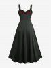 Gothic Plus Size Silver Leaf Flocking Lace Up Braided Panel Buckle Maxi Tank Dress -  