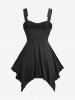 Plus Size Shell Buckle  Bowknot Embroidery Surplice Lace Trim Asymmetrical Tank Top -  