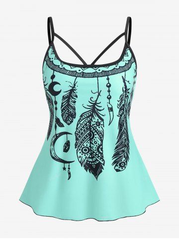 Plus Size Dreamcatcher Print Modest Tankini Swimsuit