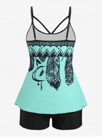 Plus Size Dreamcatcher Print Modest Tankini Swimsuit