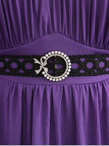 Plus Size Bell Sleeves Ruched Braided Buckle Belted A Line Renaissance Midi Dress