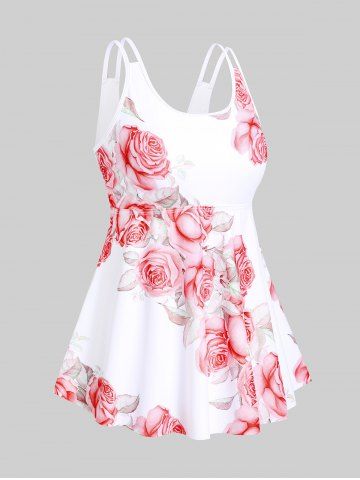 High Waist Rose Print Plus Size & Curve Modest Tankini Swimsuit