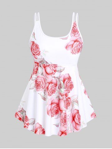 High Waist Rose Print Plus Size & Curve Modest Tankini Swimsuit