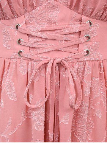 Plus Size Lace Up Grommets Ruffles Ruched Flowers Jacquard Crisscross Asymmetrical Tank Top