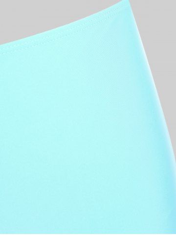 Plus Size Feather Print Crisscross Strappy Back Rings Boyshorts Tankini Swimsuit