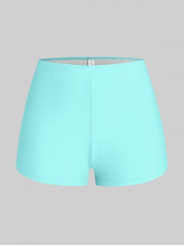 Plus Size Feather Print Crisscross Strappy Back Rings Boyshorts Tankini Swimsuit