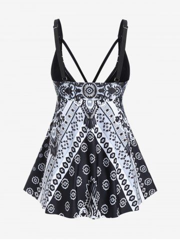 Plus Size Tribal Geo Print Crisscross Padded Boyshorts Tankini Swimsuit