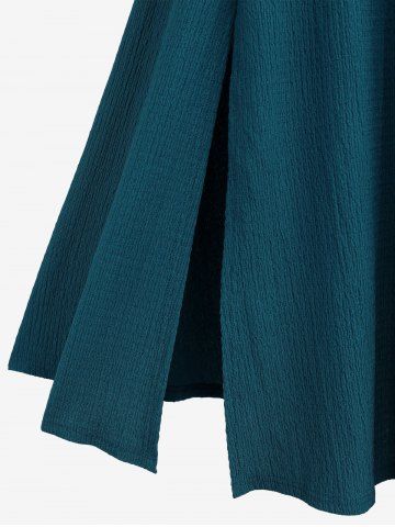 Plus Size Ruched Lace Up Mesh Bell Sleeves Textured Split Dress