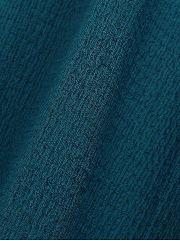 Plus Size Ruched Lace Up Mesh Bell Sleeves Textured Split Dress