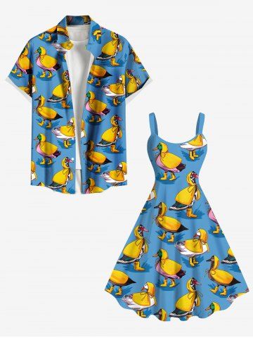 Cute Duck Cape Print Plus Size Matching Hawaii Beach Outfit For Couples - SKY BLUE
