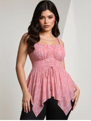 Débardeur Asymétrique Croisé Fleur en Jacquard Grande Taille à Lacets à Volants - Rose clair 2X | US 18-20