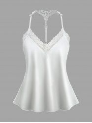 Plus Size Flower Lace Trim Solid Crochet Strappy Slip Pajama Top -  