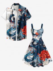 Octopus Flower Cloud Print Plus Size Matching Beach Outfit For Couples -  
