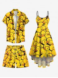 Tenue de Plage Adorable Grande Taille Imprimé Canard pour Couples - Jaune 