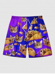 Short de Plage Hawaiien Ombré Chat Imprimé Cadeau de Grande Taille avec Cordon - Pourpre  7XL