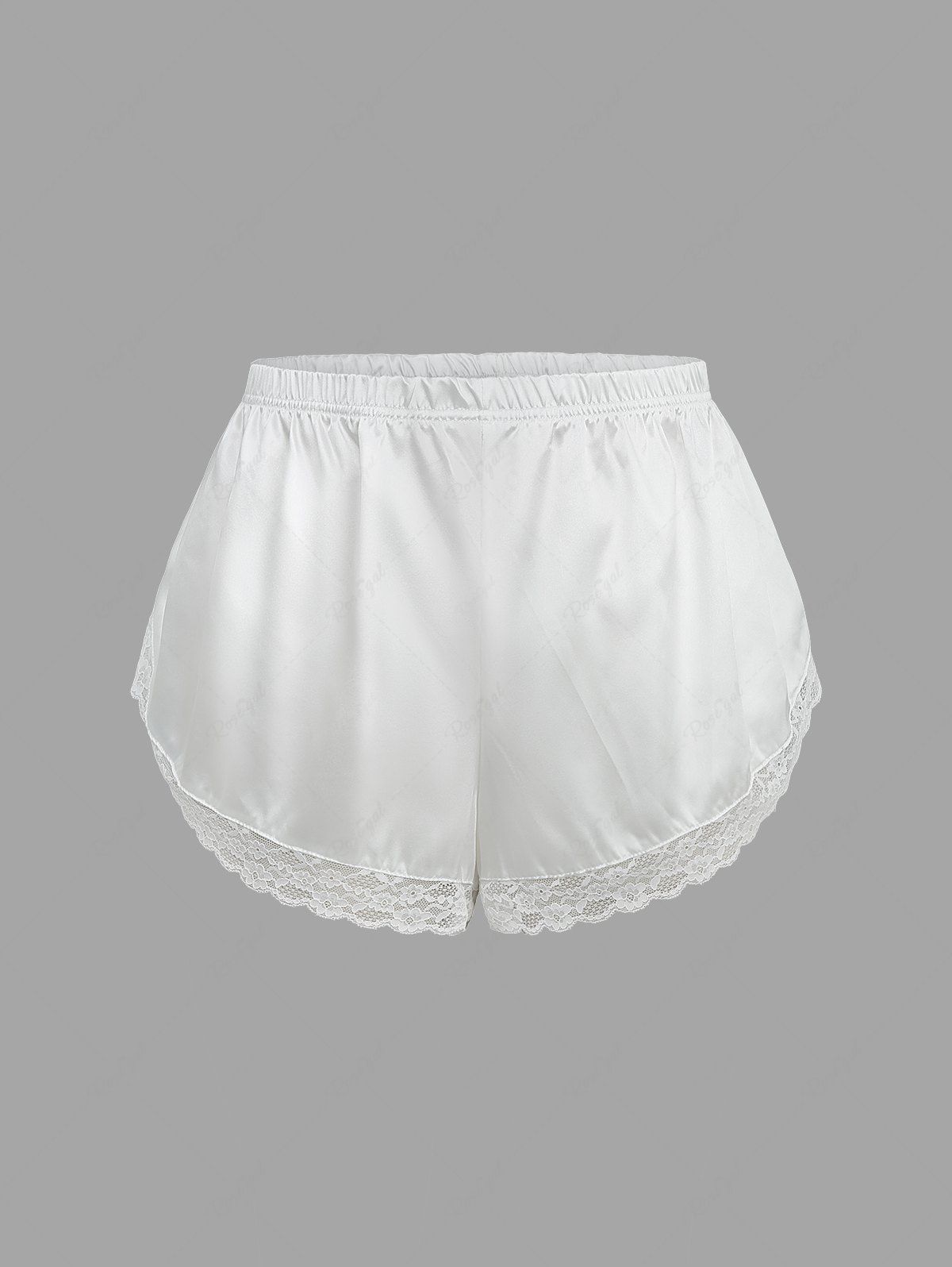 Hot Plus Size Solid Lace Trim Slip Elastic Waist Pajama Shorts  