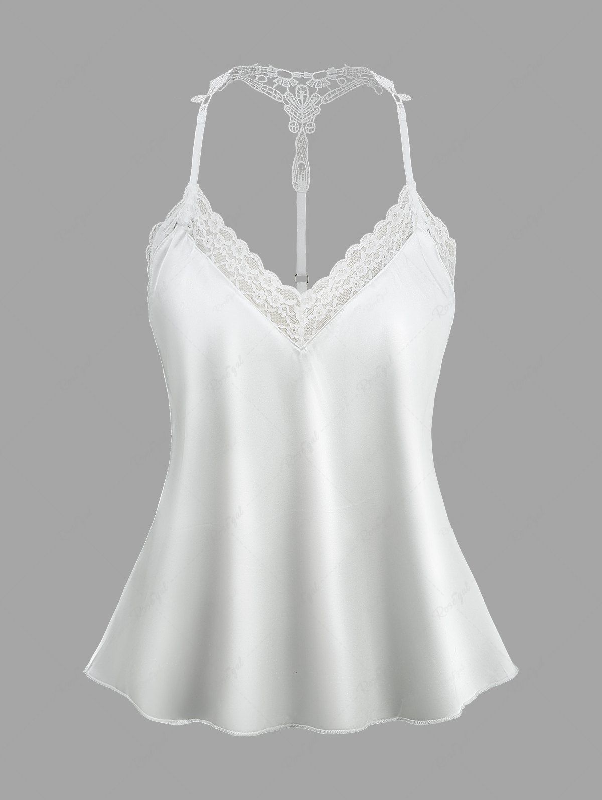 Discount Plus Size Flower Lace Trim Solid Crochet Strappy Slip Pajama Top  