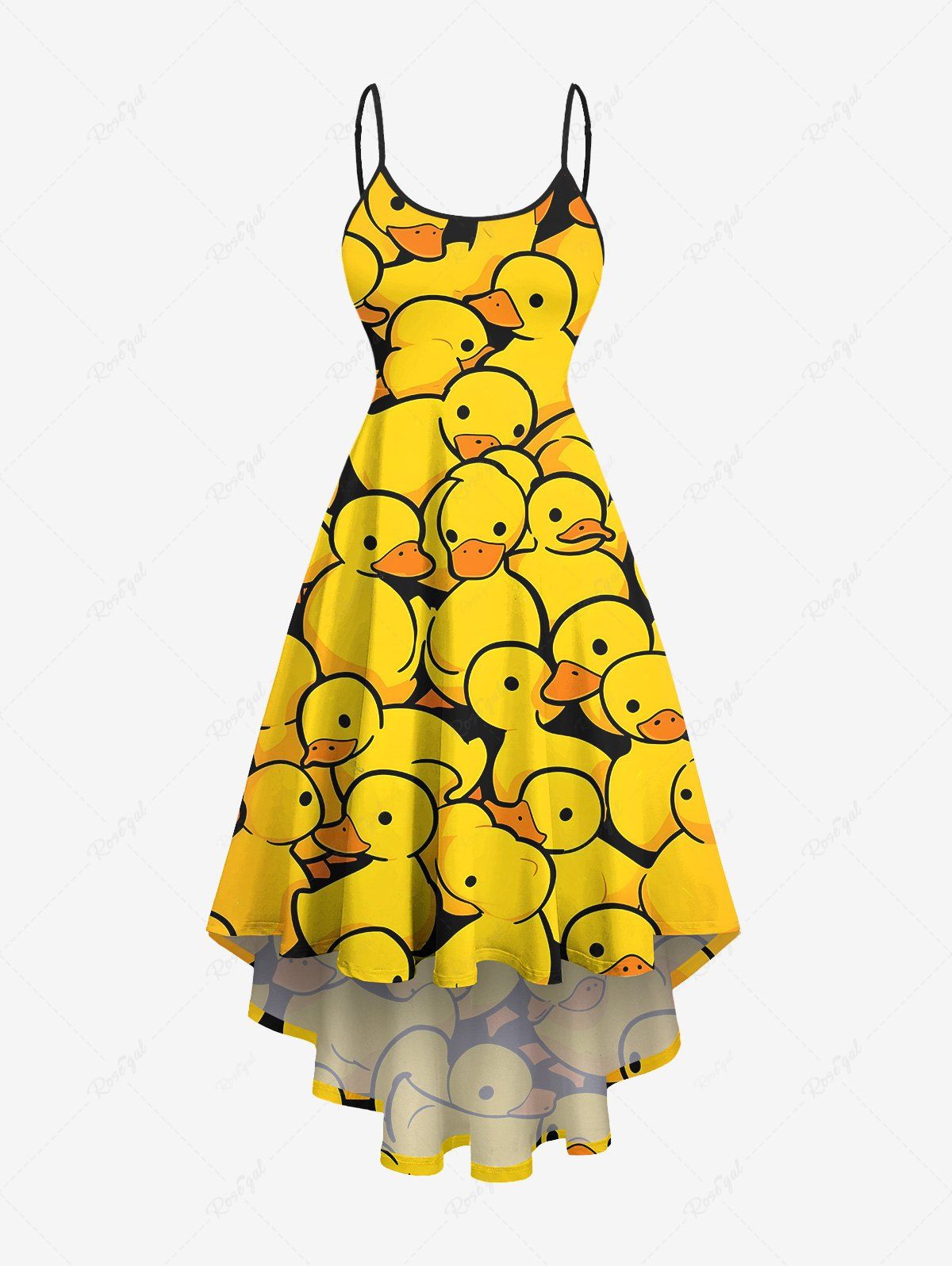 Fancy Plus Size Cute Duck Print Hawaii High Low Asymmetric Cami Dress  