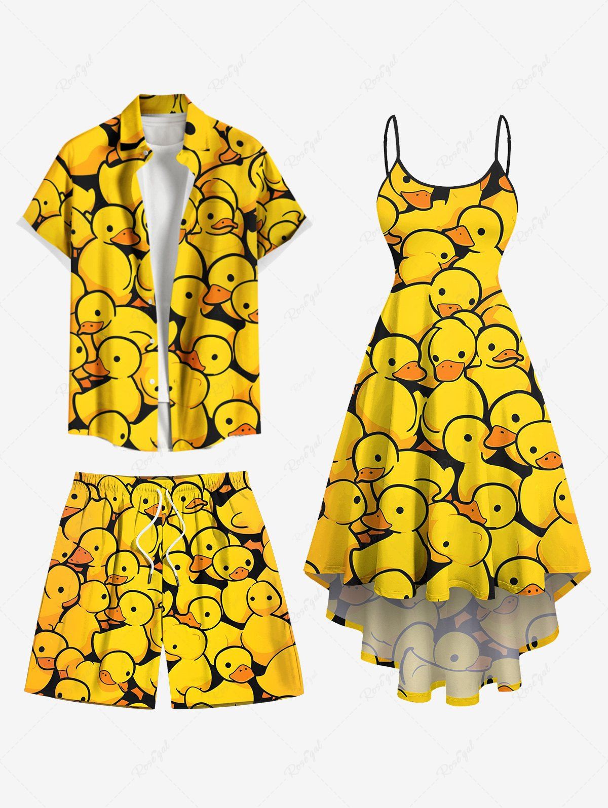 Tenue de Plage Adorable Grande Taille Imprimé Canard pour Couples Jaune 