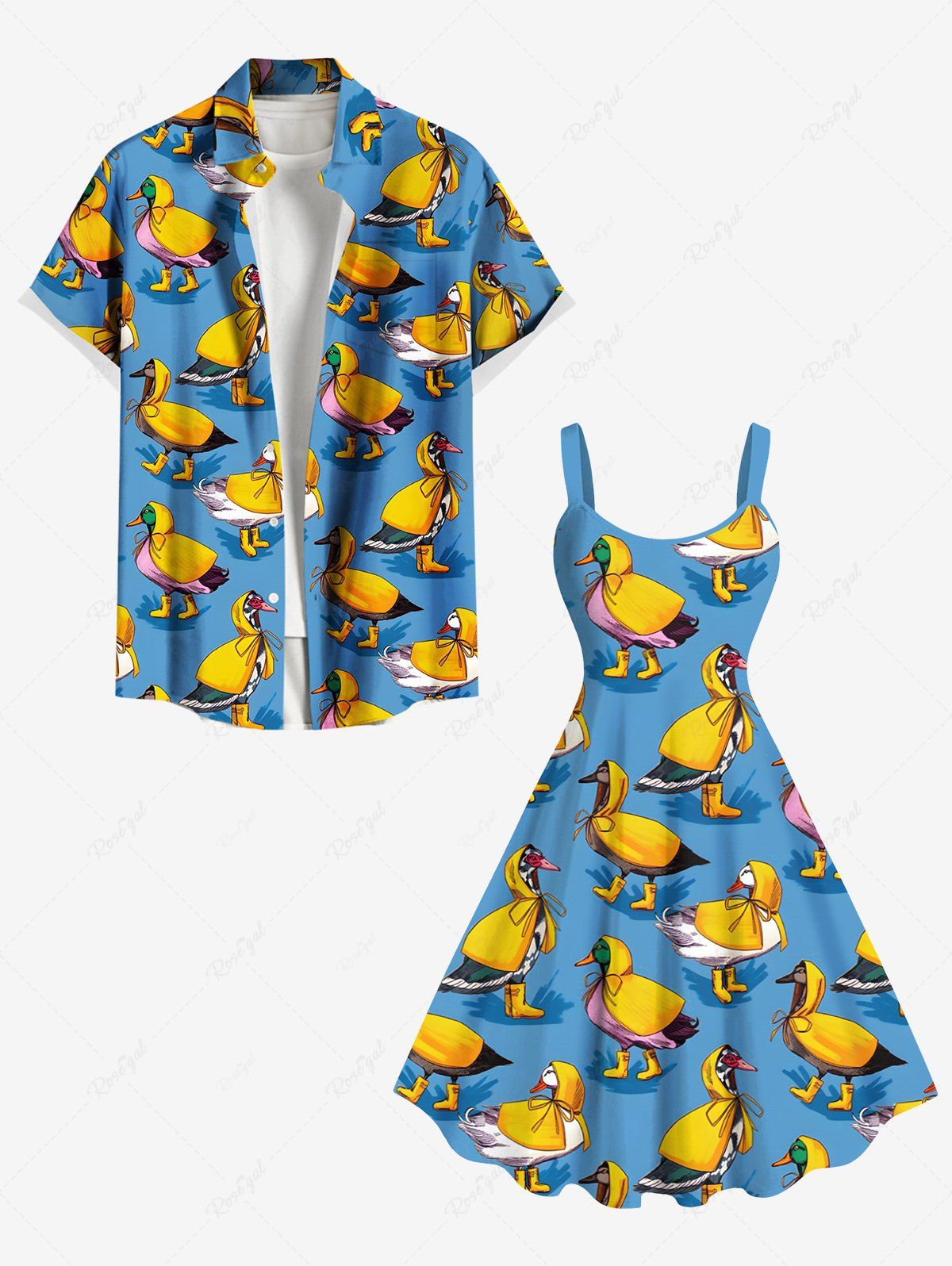 Costume Cape de Plage Grande Taille Imprimé Canard Mignon Bleu Ciel 