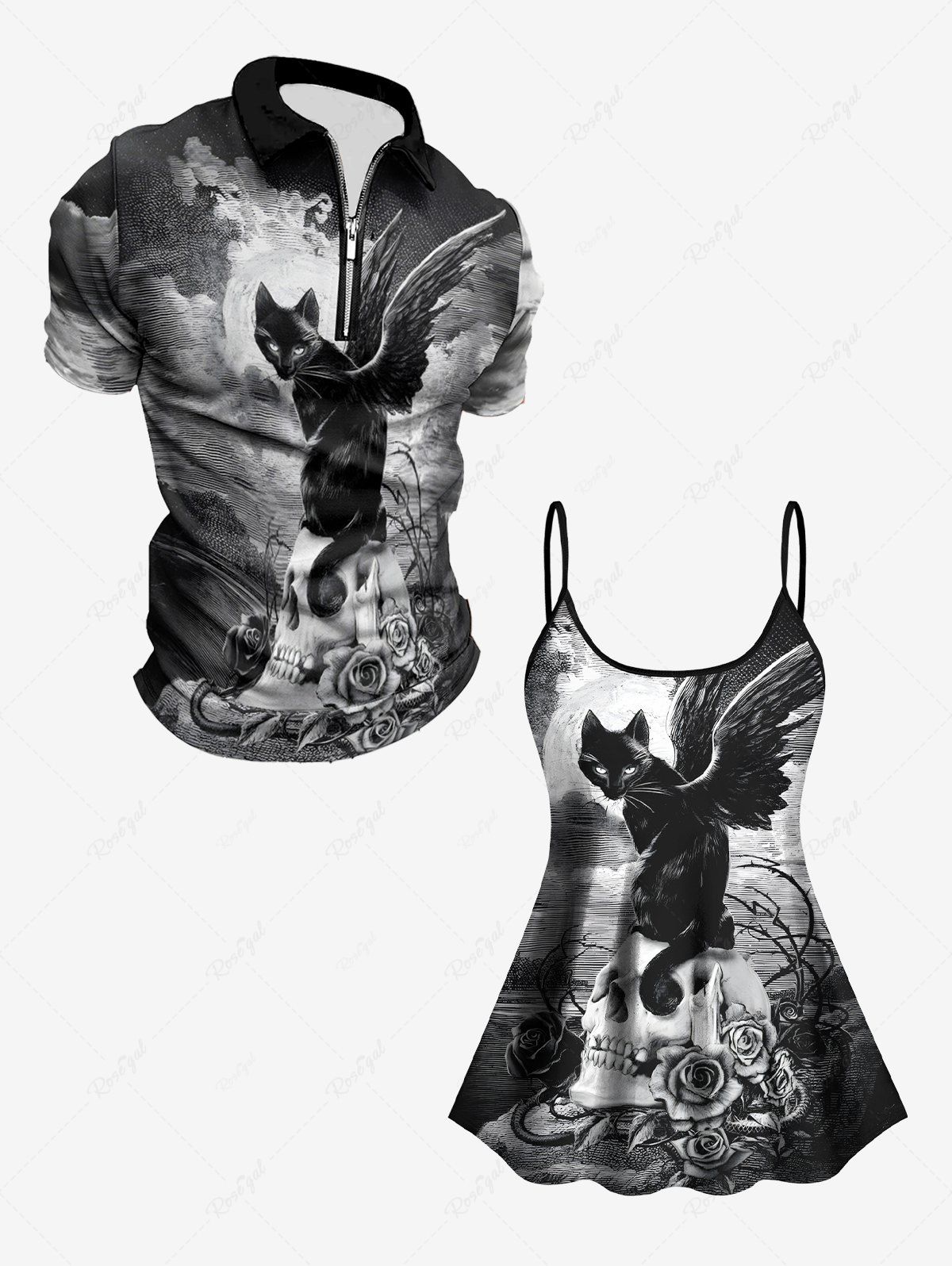 Maillot de Bain 1 Pièce Imprimé Chat et Nuage Floral Grande Taille Noir 