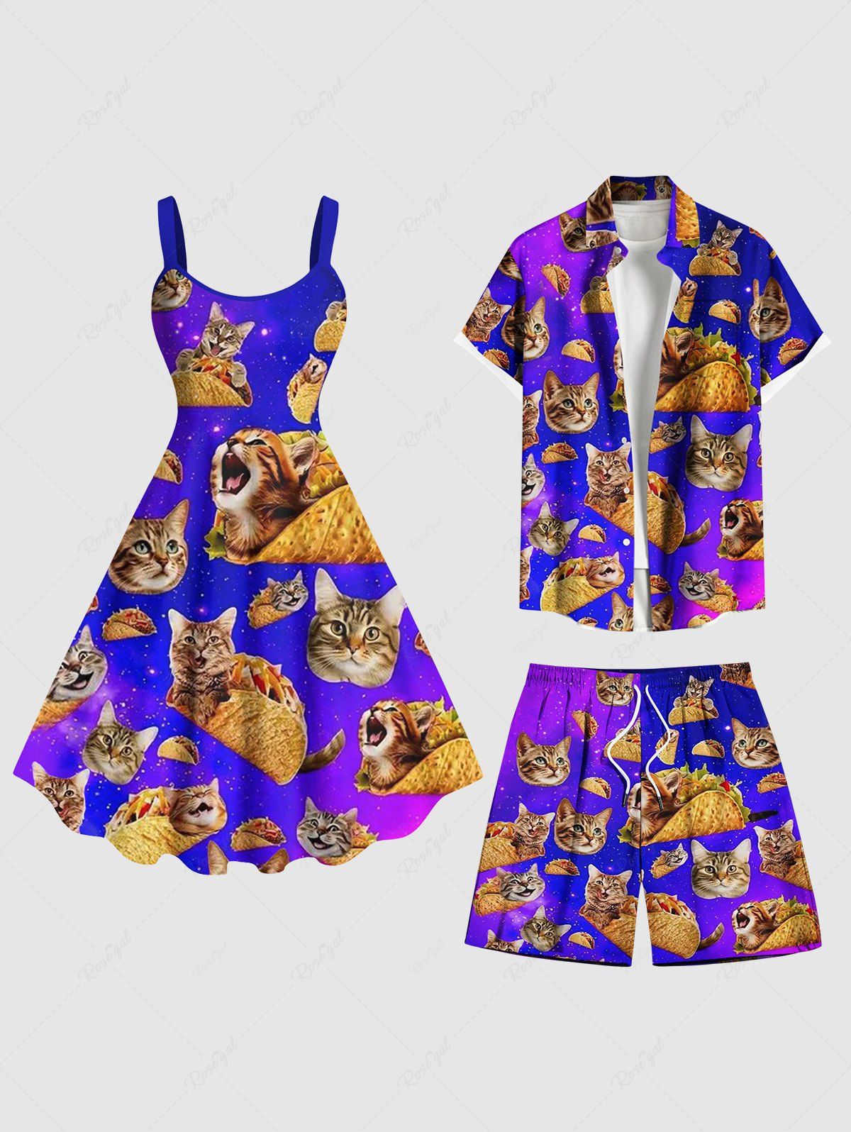 Shops Galaxy Ombre Cat Potato Chips Print Plus Size Matching Hawaii Beach Outfit For Couples  