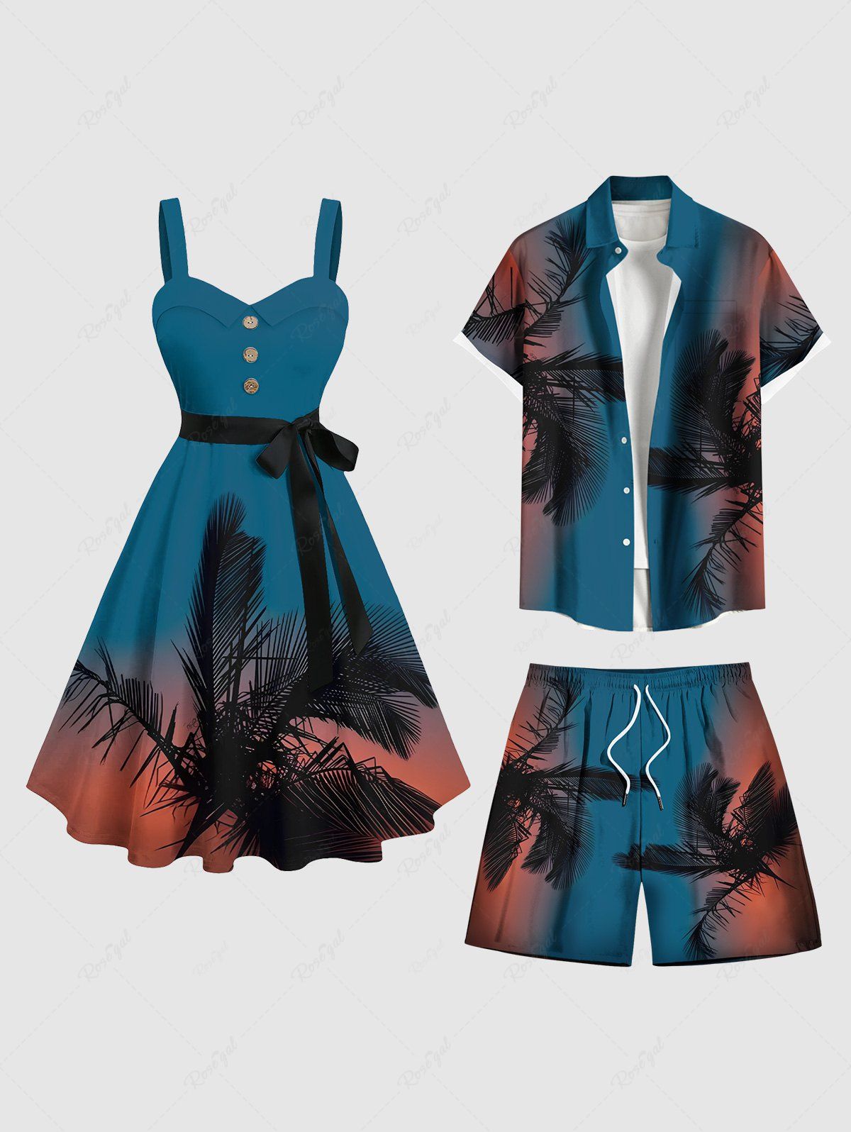 Contrastant Imprimé Cocotier et Feuille Grande Taille pour la Plage Bleu profond 