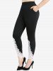 Surplice Ruched Lettuce Hem Ribbed Top and Flowers Leaf Appliques Lace Leggings Plus Size Outfit -  