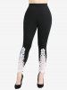 Surplice Ruched Lettuce Hem Ribbed Top and Flowers Leaf Appliques Lace Leggings Plus Size Outfit -  