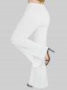 Rose Flower Print Jacquard Embroidery 2 in 1 Blouse and Slant Pockets Split Solid Wide Leg Pants Plus Size Outfit -  