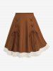 Rose Flower Print Jacquard Embroidery Blouse and Lace Up Ethnic A Line Skirt Plus Size Outfit -  