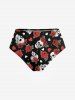 Maillot de Bain Grande Taille Imprimé Rose et Coeur Costume de Longueur Cheville - Noir 
