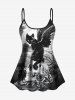 Maillot de Bain 1 Pièce Imprimé Chat et Nuage Floral Grande Taille - Noir 