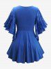 Plus Size Bird Plum Bossom Flower Flocking Ruched Chains Panel Cowl Neck Butterfly Sleeves Top -  