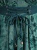 Plus Size Butterfly Flowers Leaf Flocking Ruched Lace Up Surplice Asymmetrical Tank Top -  