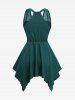 Plus Size Butterfly Flowers Leaf Flocking Ruched Lace Up Surplice Asymmetrical Tank Top -  