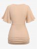 Plus Size Ruched Daisy Buckle Ruffles Surplice Asymmetrical Textured Top -  